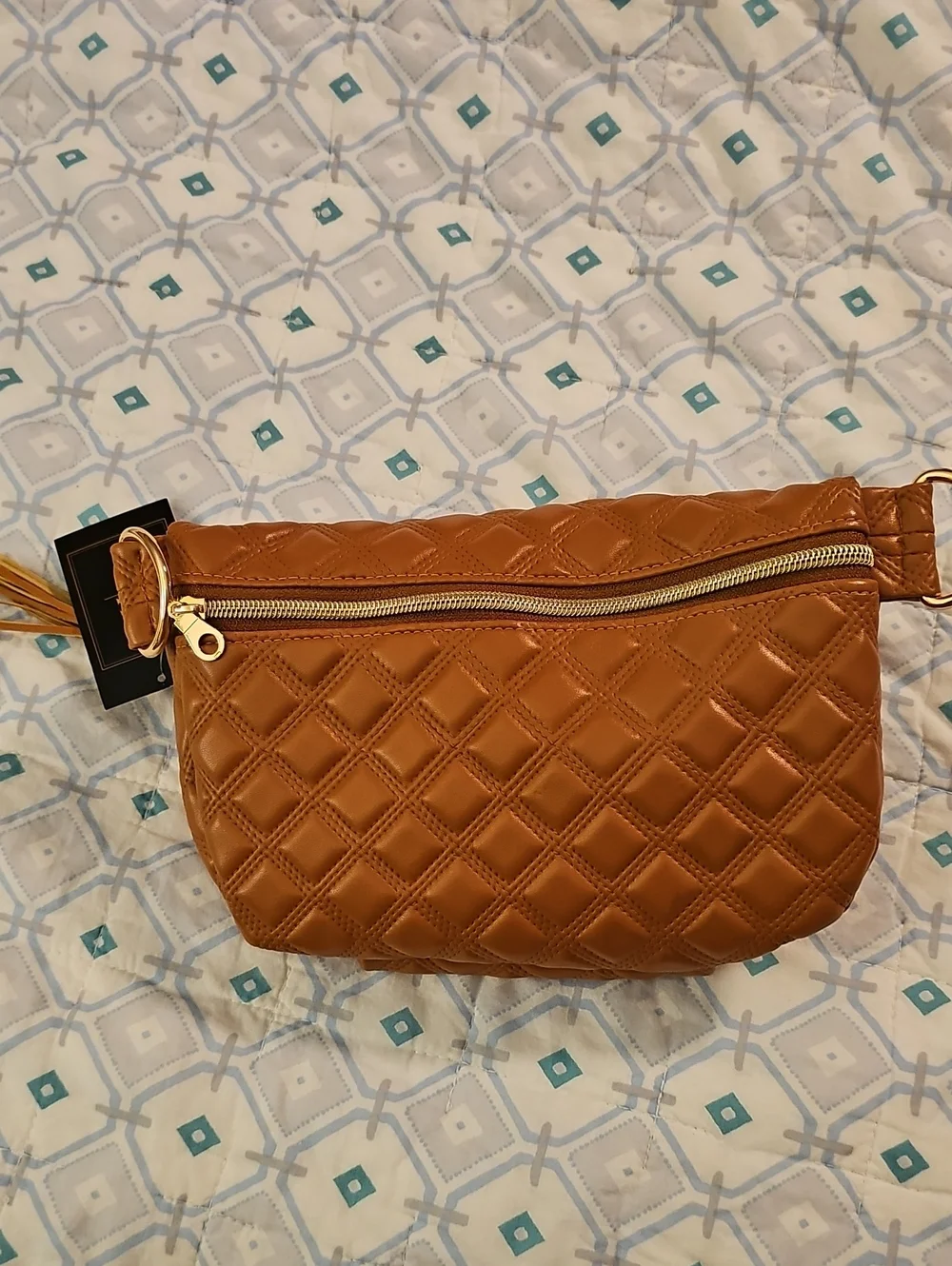 Makeup Junkie Quilted Tan Crossbody Bag